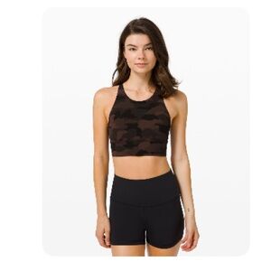 Lululemon Free to Be long-line high neck bra in heritage 365 camo brown. EUC.